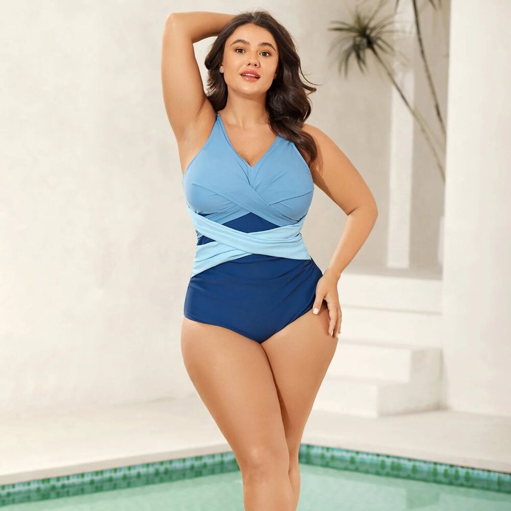 BloomChic NWT Aegean Colorblock Twist Front One-Piece Swimsuit 3X 22–24